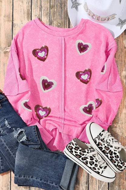 Rose Sequin Heart Shaped Sweatshirt