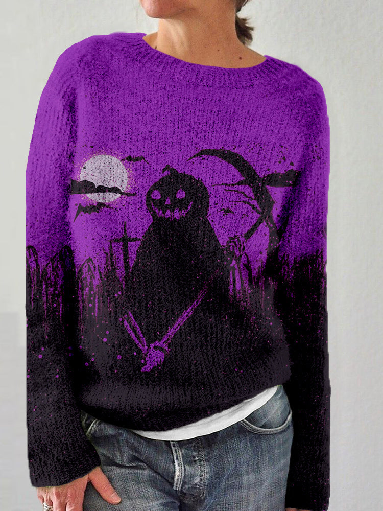 Vintage Halloween Pumpkin Ghost Art Cozy Sweater artswardrobe