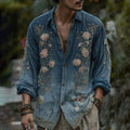 Men's Vintage Gradient Floral Embroidered Art Comfy Linen Shirt elevenforest