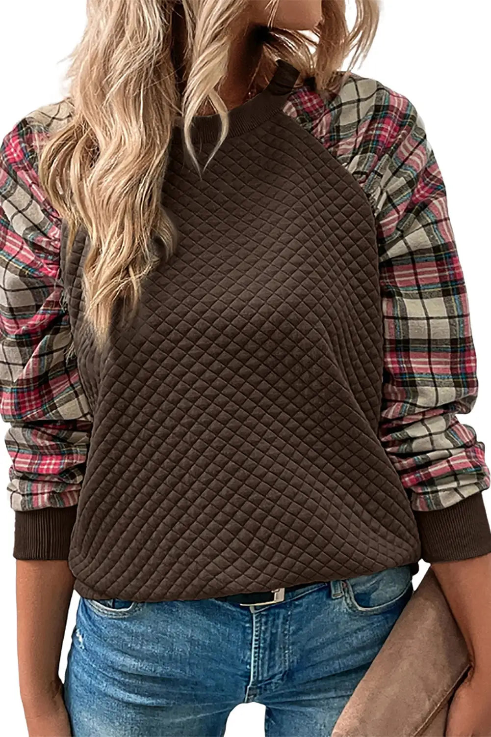 Brown Plaid Raglan Sweatshirt