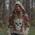 Comstylish Halloween Rose Skull Gothic Retro Hoodie Sweater