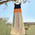 Vintage Polka Dot And Floral Patchwork Art Linen Tank Dress elevenforest