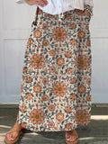 Women's Ethnic Totem Flower Print Linen Pocket Skirt