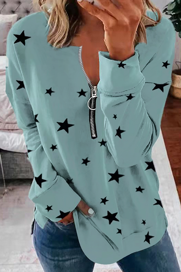 The Stars Patchwork Zipper Collar Hoodies(8 Colors)