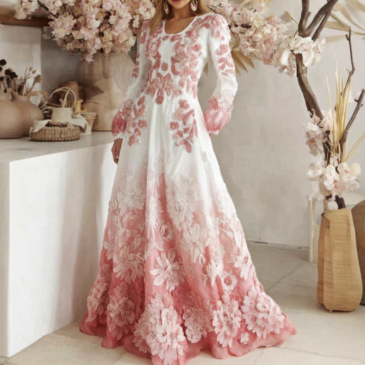 Women's Floral Embroidered Comfortable Linen Maxi Dress elevenforest