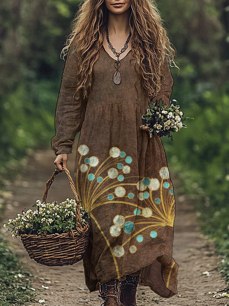 Vintage Floral Western Women's Flowy Maxi Dress elevenforest