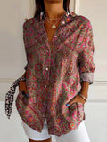 Women's Art Floral Hippie Print Long Sleeve Shirt