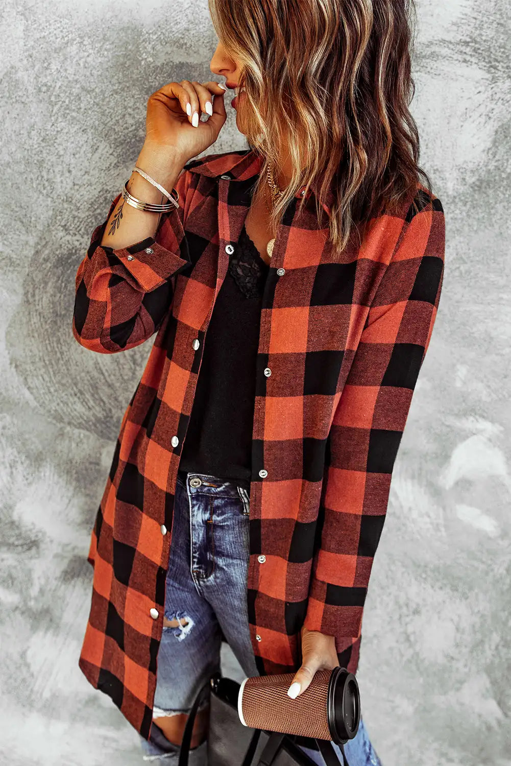 Red Plaid Shirt Coat