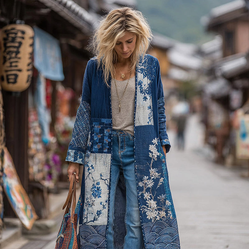 Women's Japanese Dragon Art V-neck Kaftan elevenforest