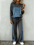 Women'S Casual Color Block Printed Pants Set 