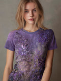 Vintage Purple Flowers Embroidered Comfy T Shirt elevenforest