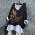 Comstylish Women's Floral And Bird Art Linen Long-sleeved Shirt