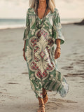 Women's Vintage Tattoo Pattern Art Print Pocket Cotton Dresses