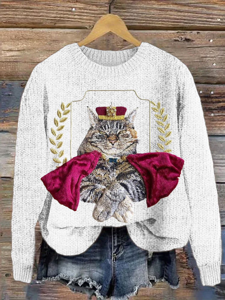 King Cat 3d Embroidery Women's Cozy Sweater elevenforest