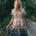 Vintage Boho Floral Sequin Embroidery Women's Flowing Short Sleeve Mini Dress elevenforest
