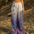 Vintage Purple Roses Embroidered Patchwork Linen Trousers elevenforest