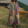 Women's Vintage Floral Patchwork Art Linen Maxi Dress elevenforest