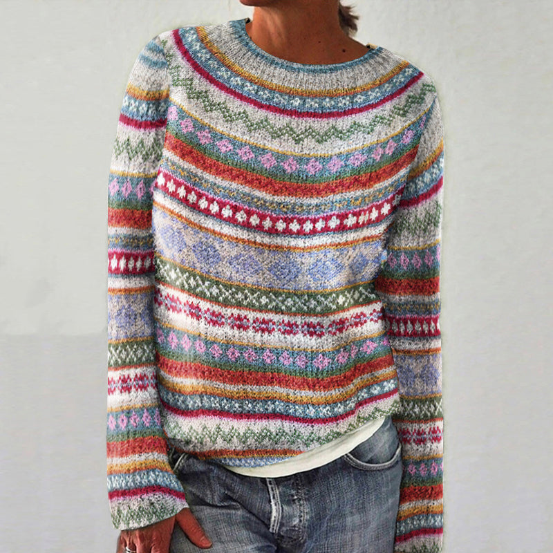 Fairman Island Vintage Pattern Crew Neck Contrast Sweater elevenforest