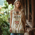 Women's Bohemian Vintage Floral Embroidery Art Tank Top elevenforest