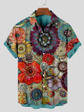 Blue Bird Boho Floral Art Linen Blend Comfy Shirt elevenforest