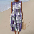 Women's Color Block Art Print Linen Vest Dress elevenforest