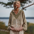 Women's Viking Tree Of Life Celtic Knot Gradient Art Cozy Warm V-neck Hoodie elevenforest
