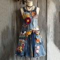 Vintage Denim Sunflower Floral Patchwork Sling Dress elevenforest
