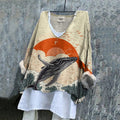 Vintage Fantasy Whale In Sunrise Dreamy Art Pattern Linen Blend Tunic elevenforest