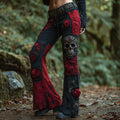Women's Retro Dark Skull And Rose Stitching Casual Jeans elevenforest