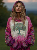 Ladies' Plant Embroidery Tie-dye Vintage Ethnic Style Hooded Sweater elevenforest