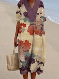 Vintage Colorful Cloud Pattern Women's Linen Maxi Dress