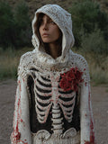 Comstylish Halloween Bleeding Roses Heart Skeleton Cozy Knit Hooded Sweater