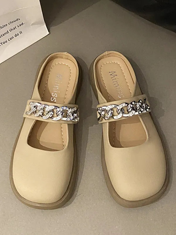 Chains Round-toe Shallow Cut Split-joint Mary Janes Slippers