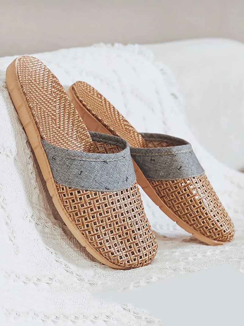 Summer Bamboo Weaving Spliced Slippers Fg1022
