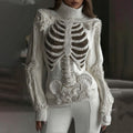 Comstylish Women's Vintage Skeleton Sequins & Floral Art Cozy Sweater