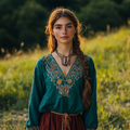 Boho Floral Embroidery Art Linen Blend V-neck Blouse elevenforest