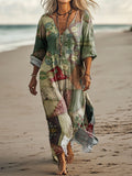 Women's Vintage Patchwork Art Print Pocket Cotton Dress