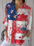 Comstylish Women's Independence Day Artistic Patchwork Graphic Print Comfortable Shirt