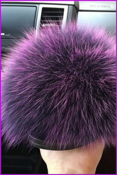Black Mixed Purple Fox Full-pelt Fur Sliders Df020