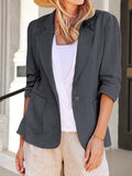 Women's Cotton Linen Plain Shawl Collar Casual Loose Blazer