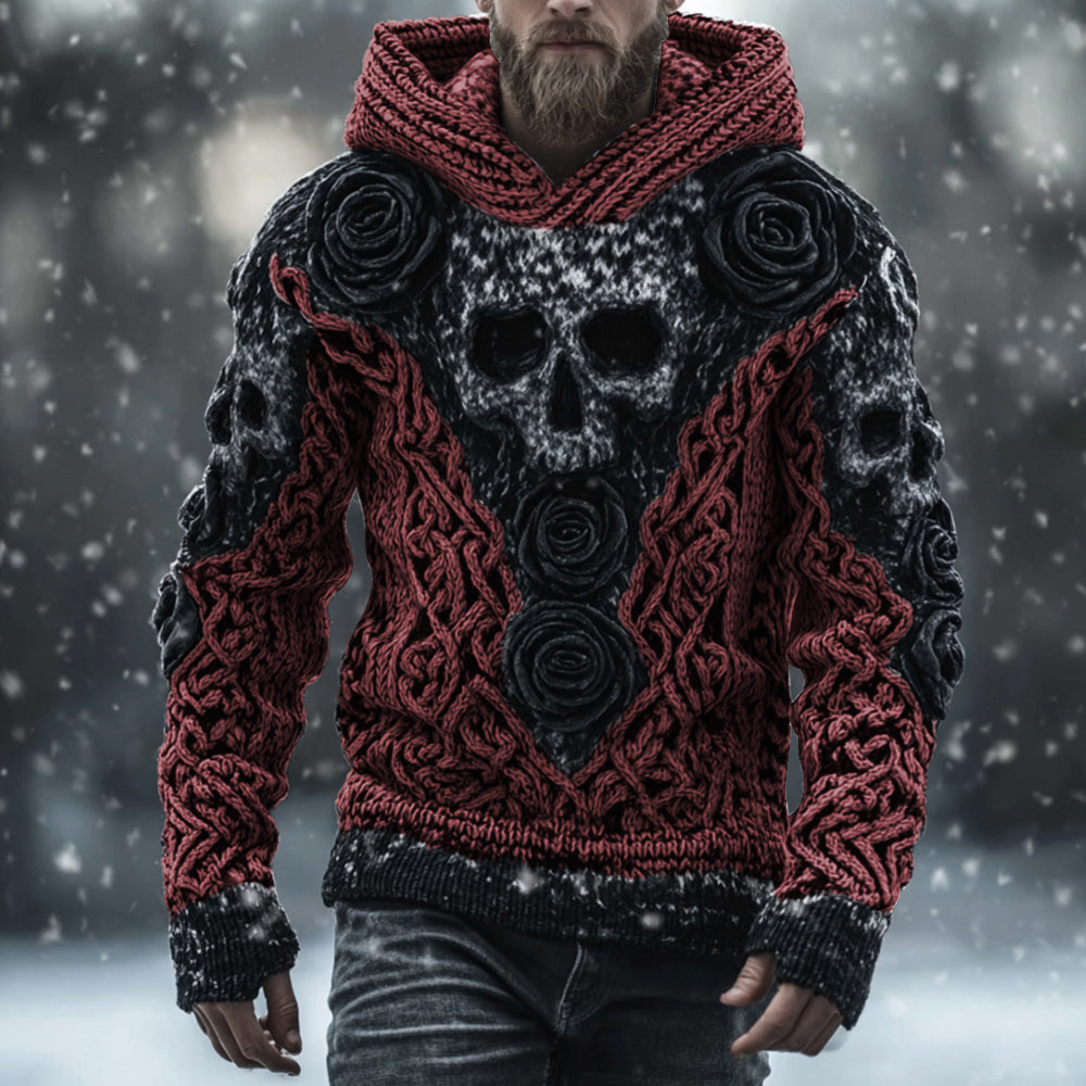 Men's Vintage Skull-print Hooded Sweater elevenforest