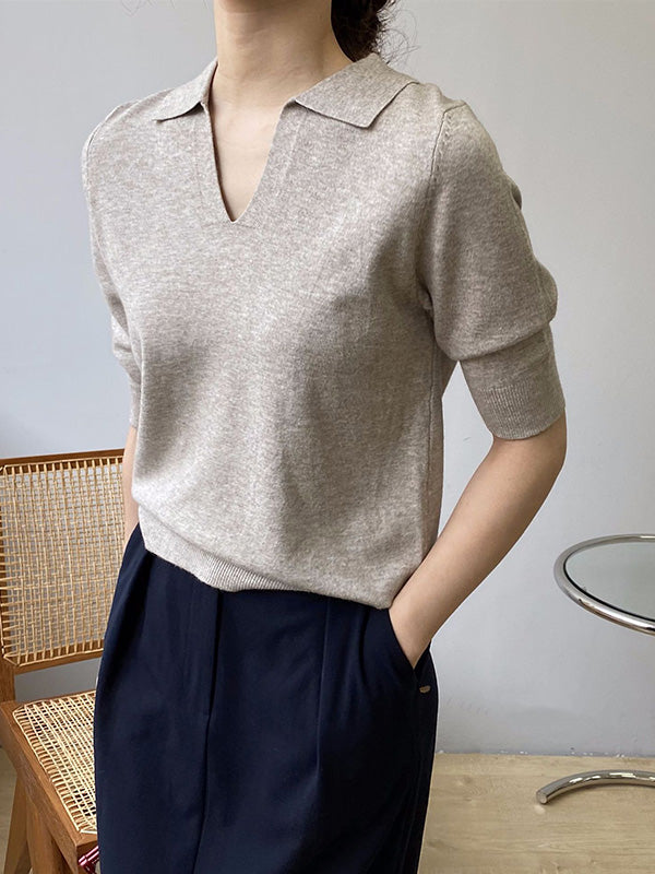7 Colors Urban Color Half Sleeves Knitting Shirt Top