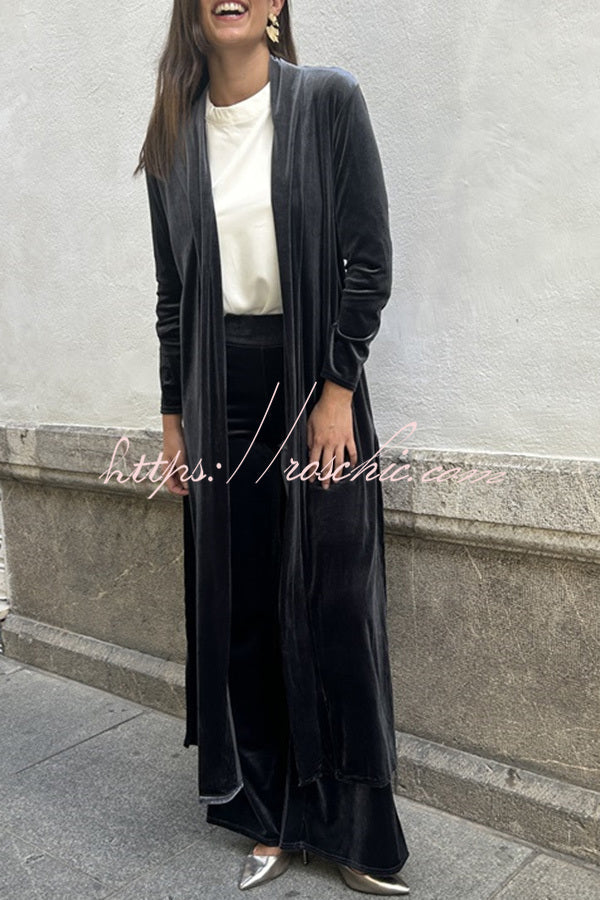 Rooice Velvet Patchwork Long Sleeved Coat
