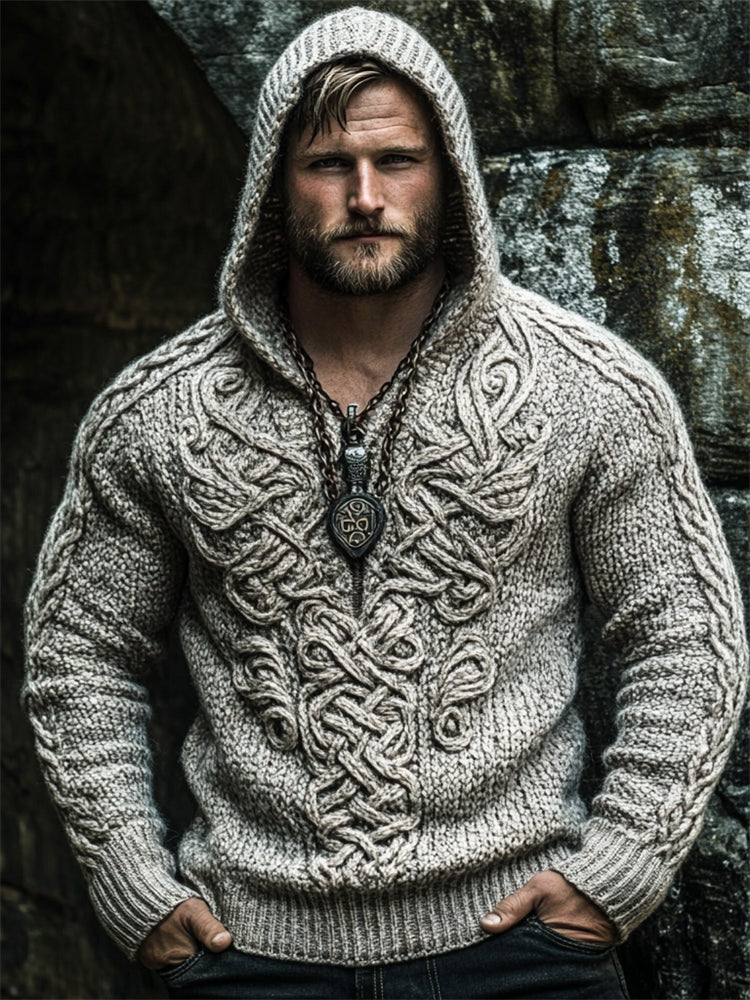 Men's Medieval Viking Celtic Chunky Hooded Sweater elevenforest