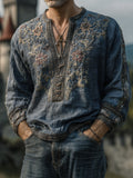 Men's Vintage Floral Embroidered Comfy Linen Shirt elevenforest