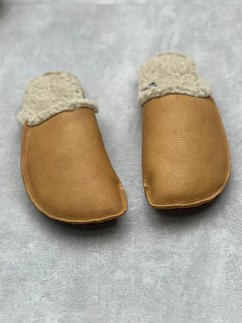 Winter Leather Fleece-lined Flat Slippers Av1041