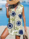 Retro Flower Women's Print Casual Cotton And Linen 3/4 Sleeve Shirt