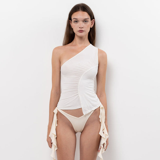 Cutenova ’s Summer Tank Tops One Off Shoulder Sleeveless Color Slim Fit Camisole Blouse T-shirts Aesthetic Clothes