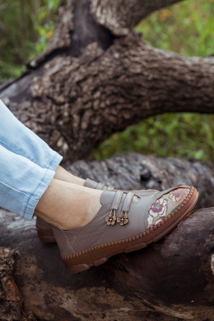 Rumour Has It| Embroidered Leather Loafer - Grey