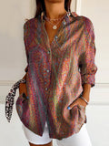 Women's Retro Paisley Floral Art Print Casual Cotton Shirt